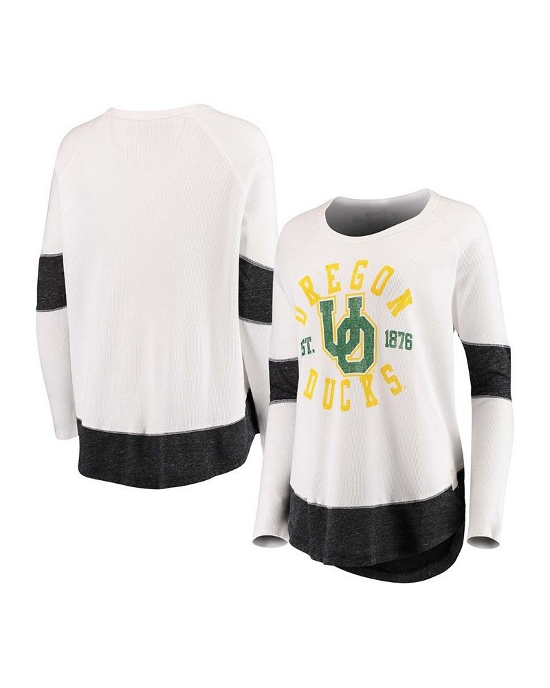 Women's White Oregon Ducks Contrast Boyfriend Raglan Thermal Long Sleeve T-Shirt White $28.99 Tops