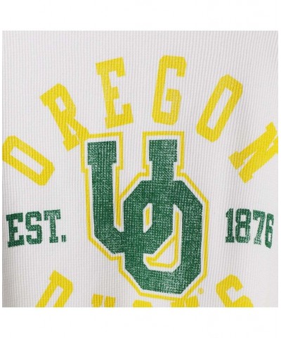 Women's White Oregon Ducks Contrast Boyfriend Raglan Thermal Long Sleeve T-Shirt White $28.99 Tops