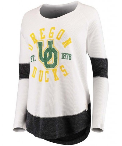 Women's White Oregon Ducks Contrast Boyfriend Raglan Thermal Long Sleeve T-Shirt White $28.99 Tops