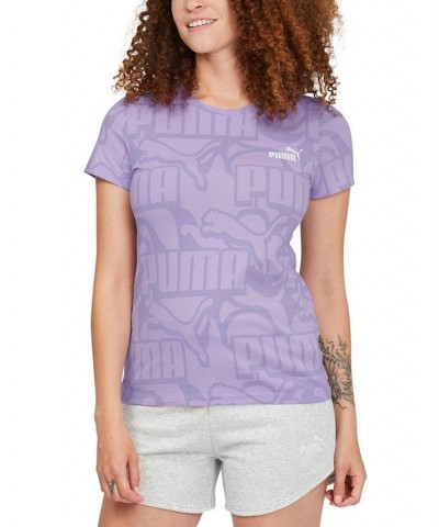 Women's Cotton Abstract Logo-Print Crewneck T-Shirt Purple $19.18 Tops