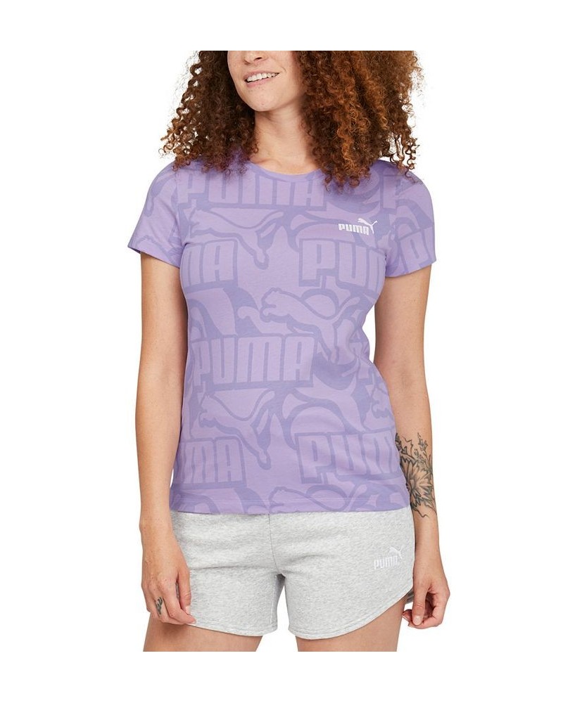 Women's Cotton Abstract Logo-Print Crewneck T-Shirt Purple $19.18 Tops