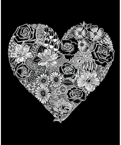 Women's Heart Flowers Word Art V-Neck T-shirt Black $18.54 Tops