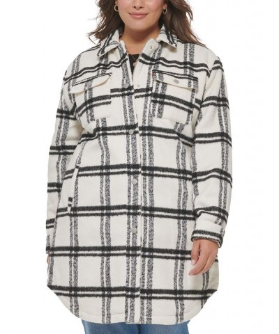 Plus Size Plaid Fleece-Lined Shirt Jacket White $103.50 Coats