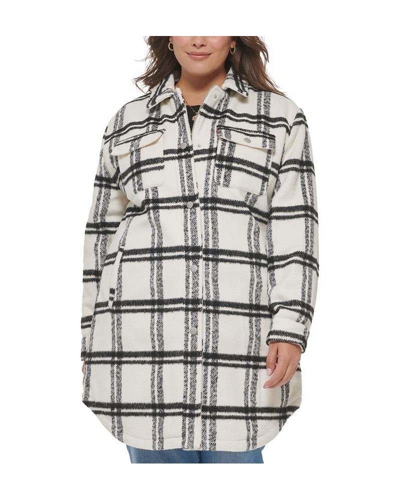 Plus Size Plaid Fleece-Lined Shirt Jacket White $103.50 Coats