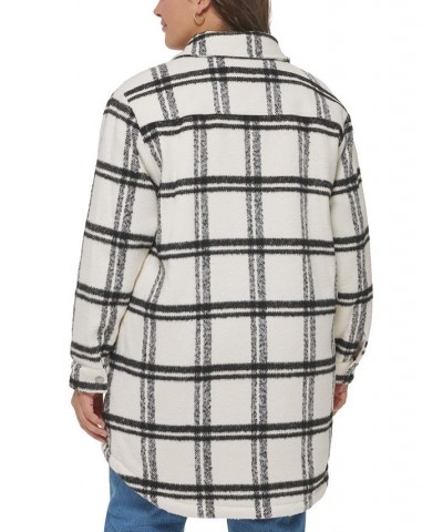 Plus Size Plaid Fleece-Lined Shirt Jacket White $103.50 Coats