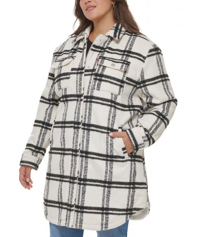 Plus Size Plaid Fleece-Lined Shirt Jacket White $103.50 Coats