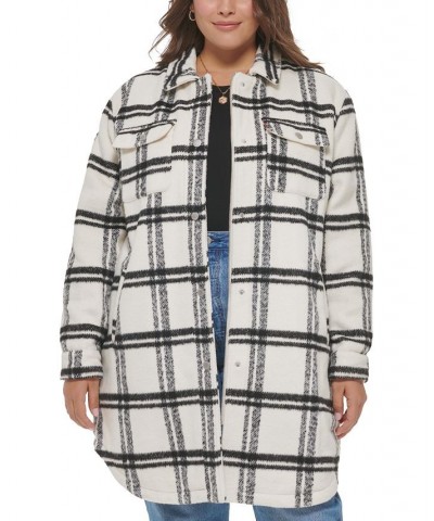 Plus Size Plaid Fleece-Lined Shirt Jacket White $103.50 Coats