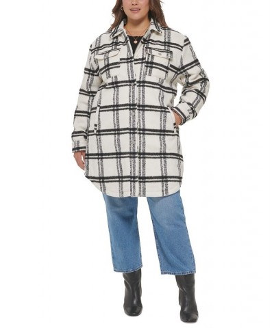 Plus Size Plaid Fleece-Lined Shirt Jacket White $103.50 Coats