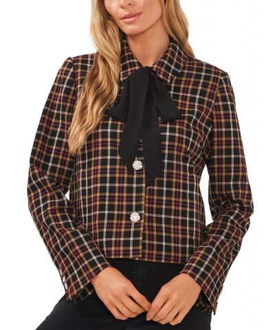 Women's Tie-Neck Long Sleeve Button-Up Jacket Rich Black $19.94 Jackets