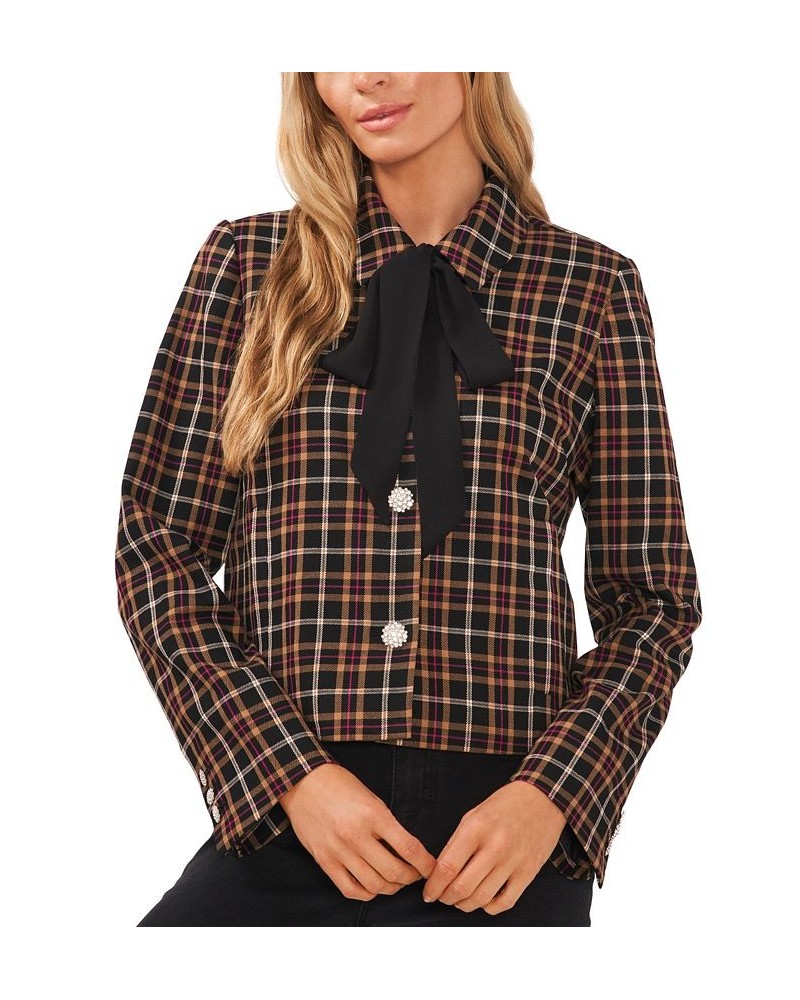 Women's Tie-Neck Long Sleeve Button-Up Jacket Rich Black $19.94 Jackets