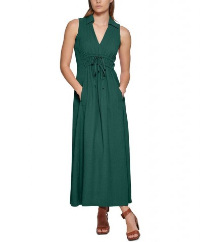 Women's V-Neck Sleeveless A-Line Maxi Dress Green $53.64 Dresses