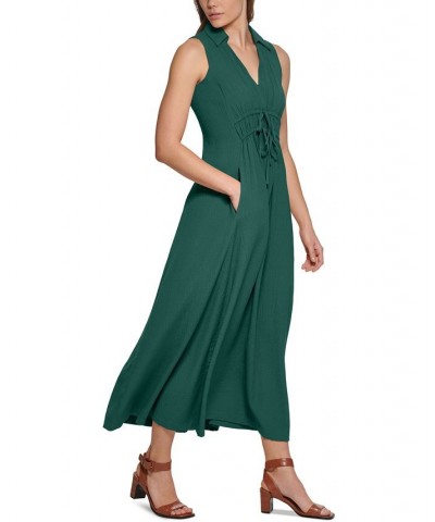 Women's V-Neck Sleeveless A-Line Maxi Dress Green $53.64 Dresses