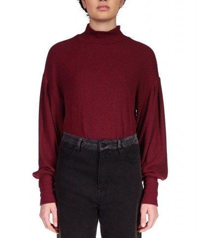 Cozy Nights Ribbed Mock Neck Top Dark Cherry $20.64 Tops