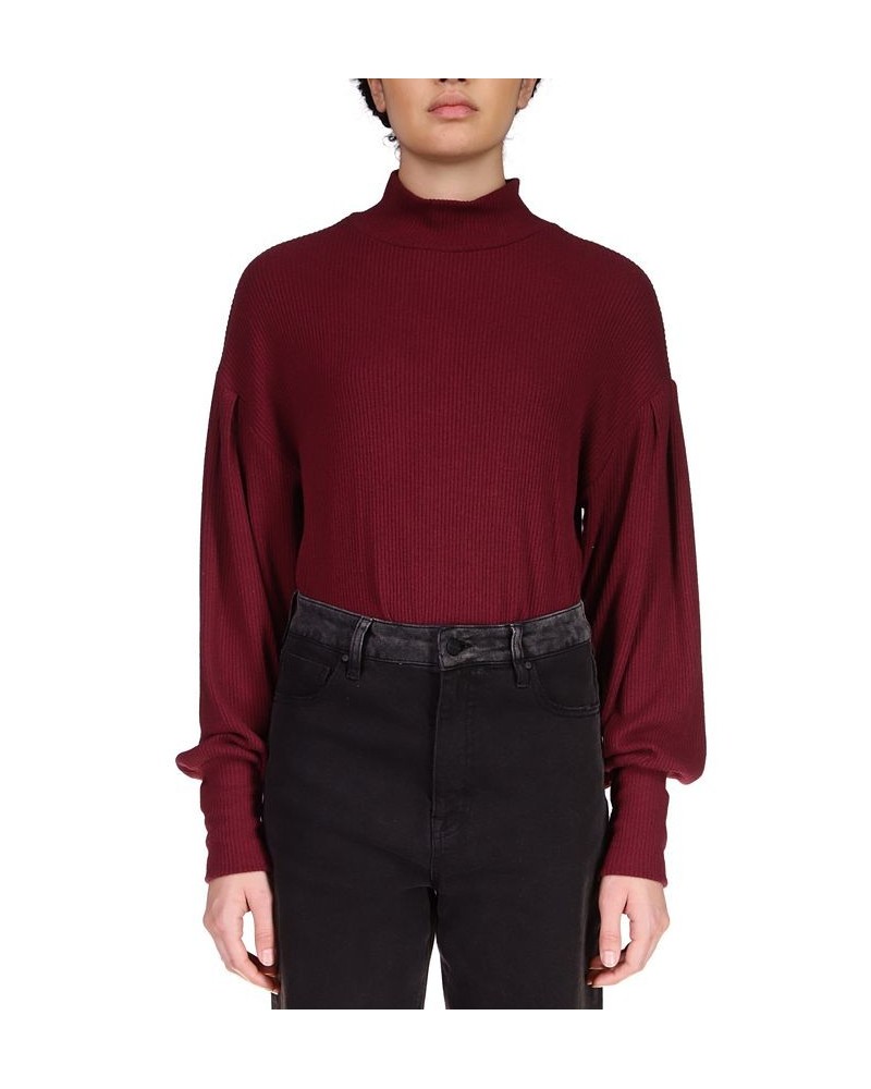 Cozy Nights Ribbed Mock Neck Top Dark Cherry $20.64 Tops