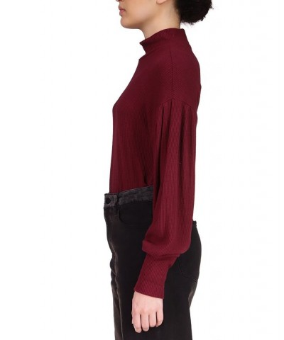 Cozy Nights Ribbed Mock Neck Top Dark Cherry $20.64 Tops