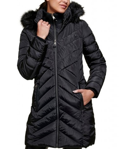 Petite Faux-Fur-Trim Hooded Bibbed Puffer Coat Black $80.00 Coats