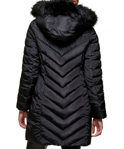 Petite Faux-Fur-Trim Hooded Bibbed Puffer Coat Black $80.00 Coats