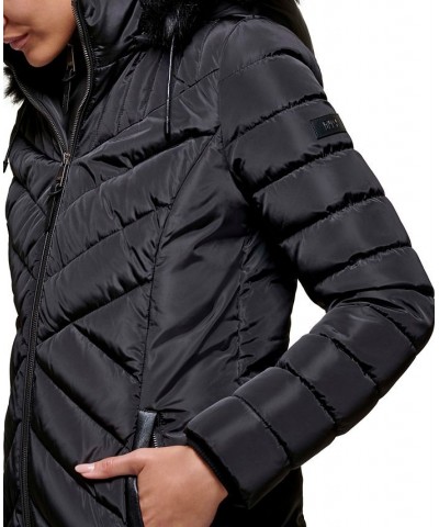 Petite Faux-Fur-Trim Hooded Bibbed Puffer Coat Black $80.00 Coats