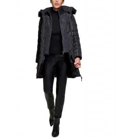 Petite Faux-Fur-Trim Hooded Bibbed Puffer Coat Black $80.00 Coats