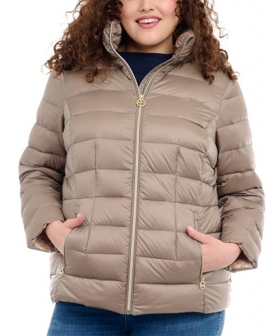 Women's Plus Size Hooded Packable Down Shine Puffer Coat Tan/Beige $86.00 Coats