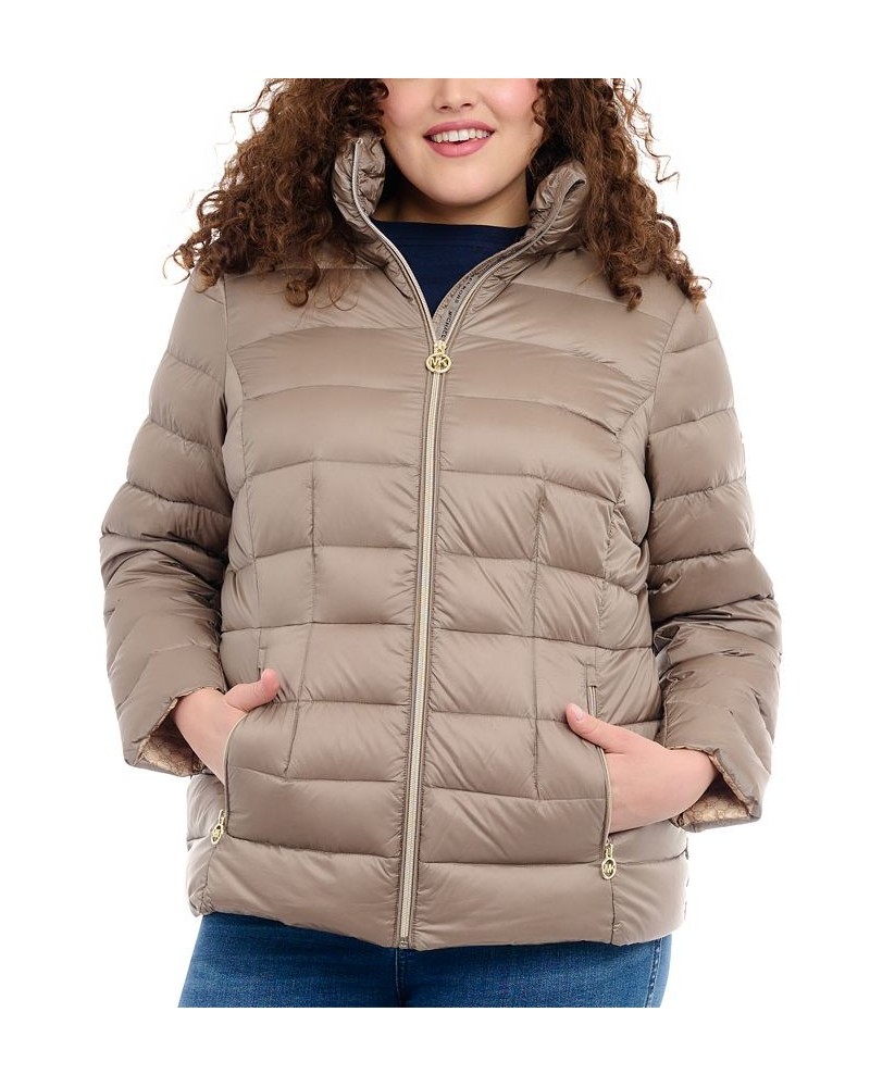 Women's Plus Size Hooded Packable Down Shine Puffer Coat Tan/Beige $86.00 Coats