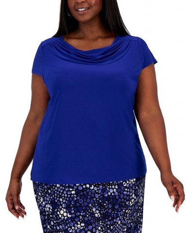 Plus Size Short-Sleeve Cowl-Neck Top Blue $36.57 Tops