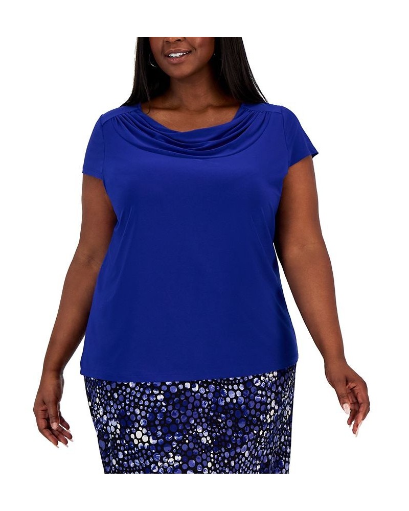 Plus Size Short-Sleeve Cowl-Neck Top Blue $36.57 Tops