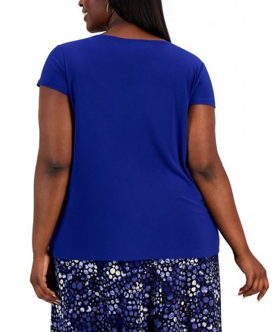 Plus Size Short-Sleeve Cowl-Neck Top Blue $36.57 Tops