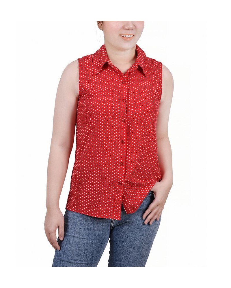 Petite Sleeveless Notch Collar Button Front Blouse Chinese Red Velerdot $15.50 Tops