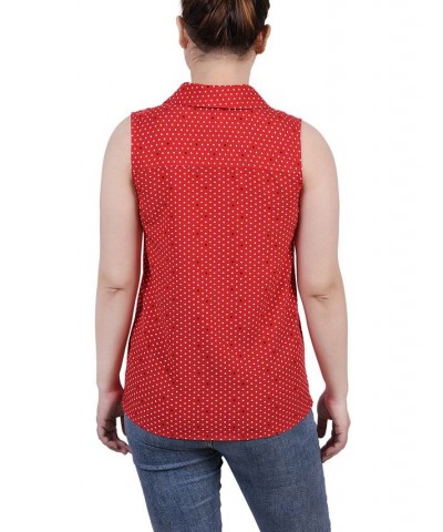 Petite Sleeveless Notch Collar Button Front Blouse Chinese Red Velerdot $15.50 Tops