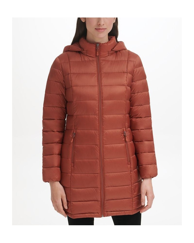 Women's Packable Hooded Down Puffer Coat Terracotta $28.20 Coats