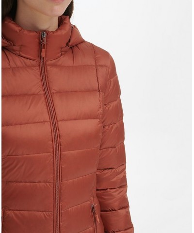 Women's Packable Hooded Down Puffer Coat Terracotta $28.20 Coats