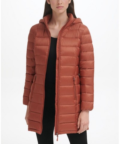 Women's Packable Hooded Down Puffer Coat Terracotta $28.20 Coats