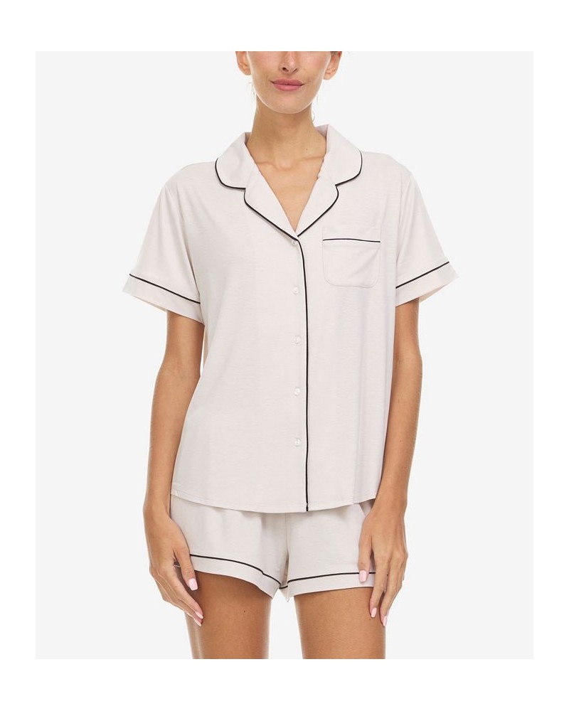 Women's Annie Button Down Shorty Notch Pajama Set 2 Piece Beige $22.10 Sleepwear