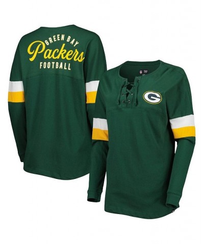 Women's Green Green Bay Packers Athletic Varsity Lace-Up Long Sleeve T-shirt Green $23.40 Tops