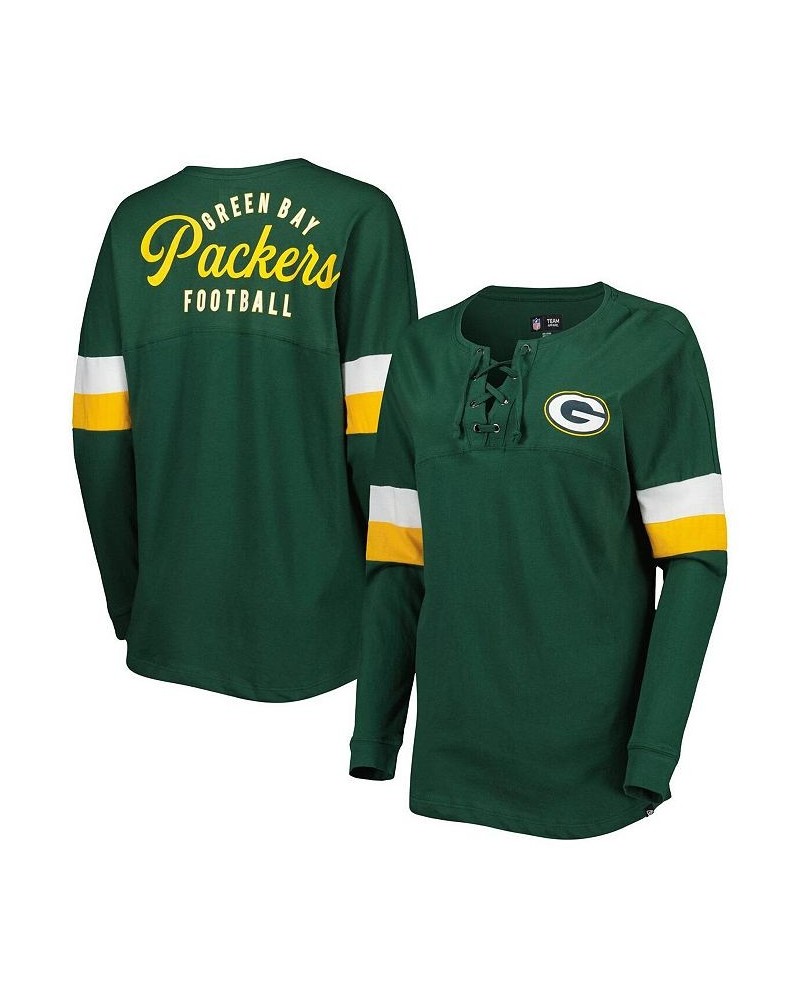 Women's Green Green Bay Packers Athletic Varsity Lace-Up Long Sleeve T-shirt Green $23.40 Tops