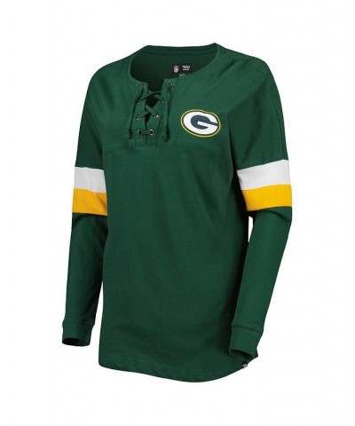 Women's Green Green Bay Packers Athletic Varsity Lace-Up Long Sleeve T-shirt Green $23.40 Tops