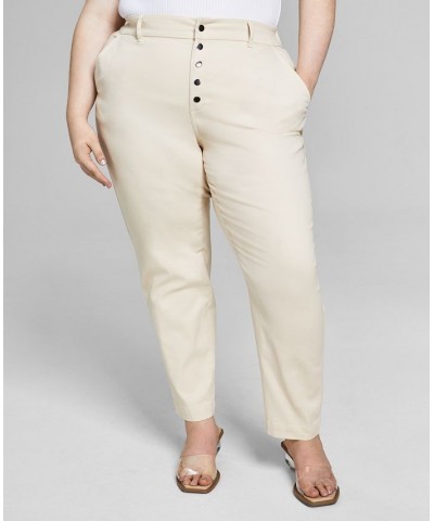 Plus Size Snap Closure High-Rise Tapered Pants Ivory/Cream $17.89 Pants