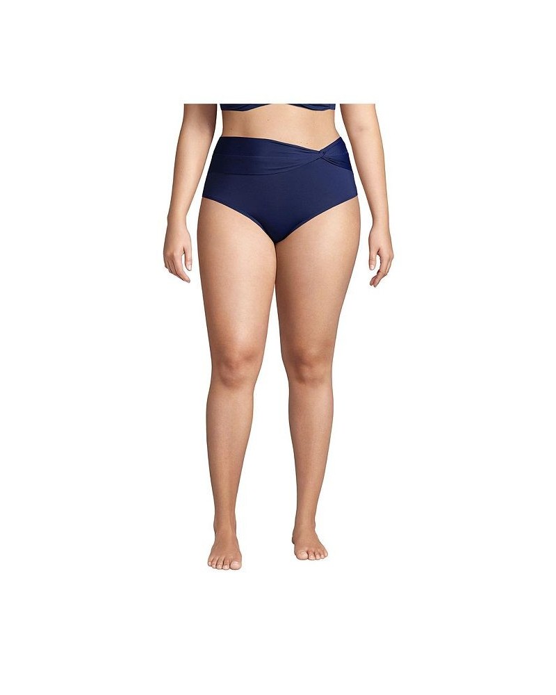 Women's Plus Size Twist Front Retro High Waisted Bikini Swim Bottoms Turquoise $33.98 Swimsuits