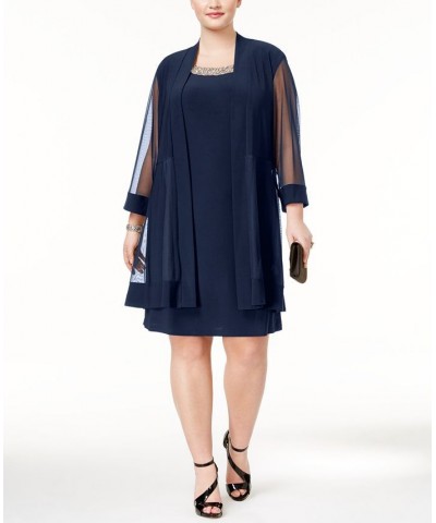 Plus Size Shift Dress and Jacket Blue $49.05 Dresses