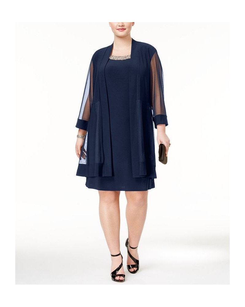 Plus Size Shift Dress and Jacket Blue $49.05 Dresses