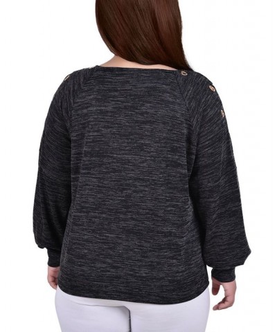 Plus Size Long Sleeve Shoulder Cutout Tunic with Grommets Black $14.31 Tops