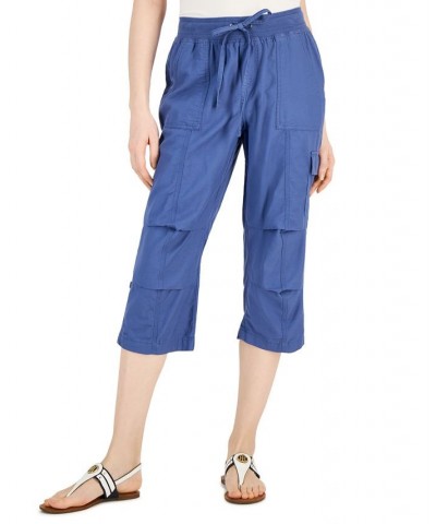 Women's Solid Cropped Cargo Pants Harbor Blue $20.90 Pants