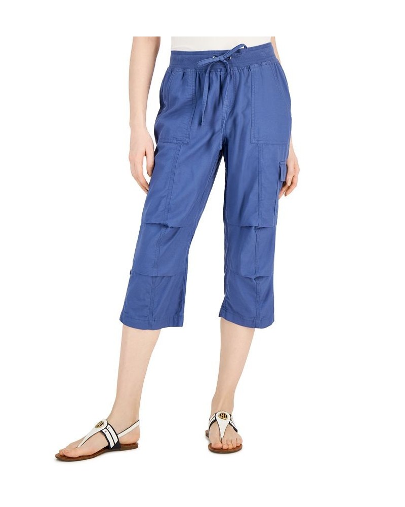 Women's Solid Cropped Cargo Pants Harbor Blue $20.90 Pants