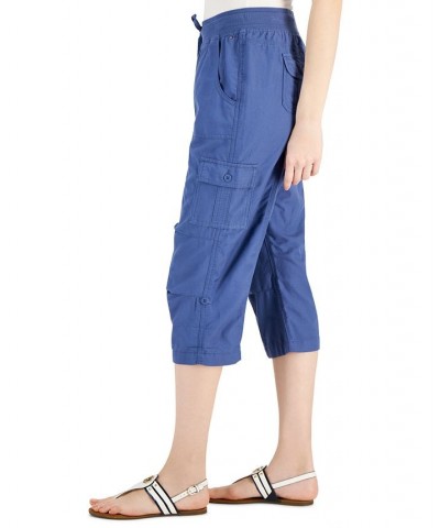 Women's Solid Cropped Cargo Pants Harbor Blue $20.90 Pants