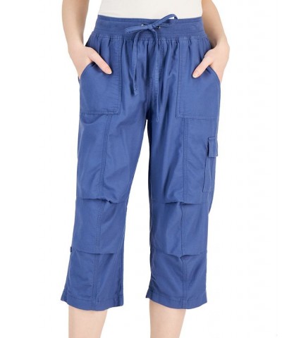 Women's Solid Cropped Cargo Pants Harbor Blue $20.90 Pants