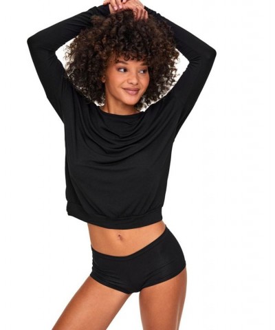 Lyanna Women's Pajama Top & Short Pajama Set Black $30.57 Sleepwear