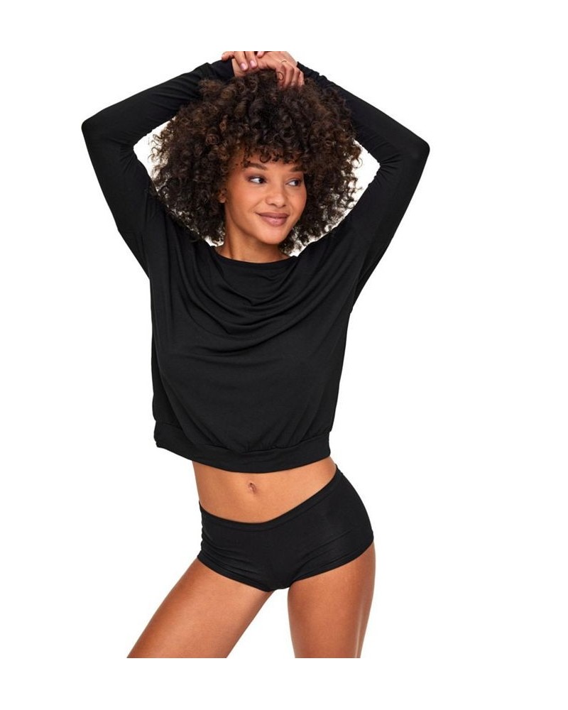 Lyanna Women's Pajama Top & Short Pajama Set Black $30.57 Sleepwear