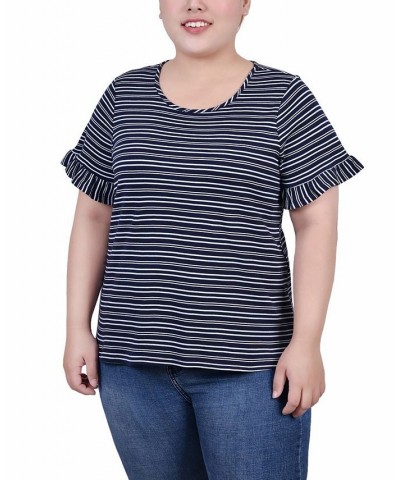 Plus Size Short Bell Sleeve Top Navy Double Stripe $11.04 Tops