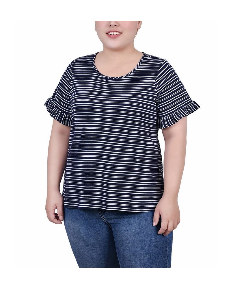 Plus Size Short Bell Sleeve Top Navy Double Stripe $11.04 Tops